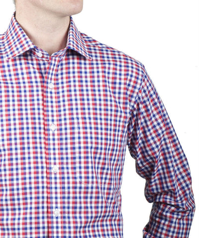 Richard Red & Navy Check Classic Fit Men's Business Shirt with Pocket